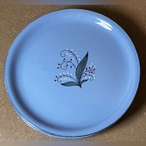 5 Homer Laughlin Skytone 10" Blue Mist Dinner Plates Lily of the Valley Flowers